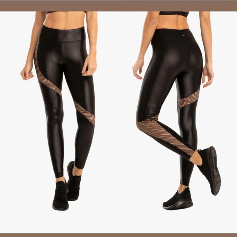 NWD $115 KORAL‎ Venus High Rise Black/Pompano Athletic Leggings [ Large ] #5192